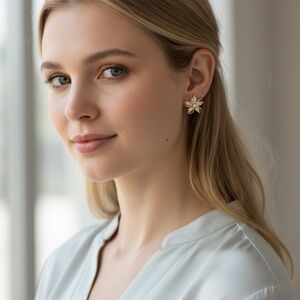 Gold Crystal Flower Stud Earrings – Dainty Sparkle Floral Everyday Studs